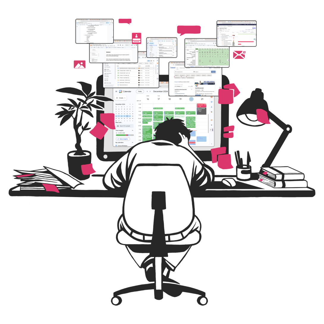 Man behind busy desk